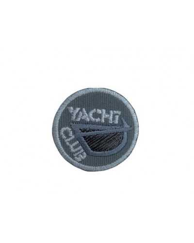 Teacation Application Embroidery Round Patch Written Yacht Club Gray Lurex 3cm