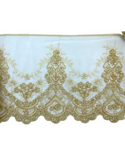 50 cm Piazza Lace Tulle Embroidered Panna Rebrodè Lurex Gold High 24cm