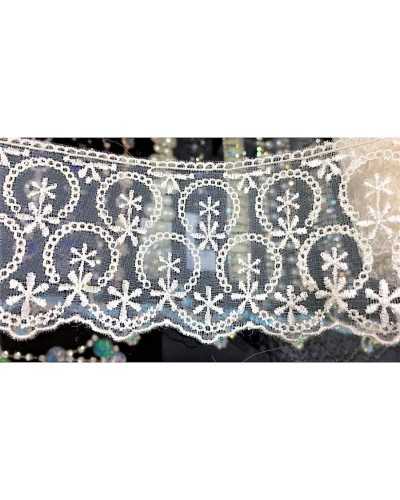 Passementerie Dentelle Organza Brodée Pointe Cercle Design Étoile Crème 6 cm de haut