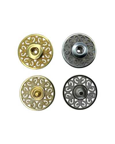 Button Round Automatic Pressure Steel Inlaid Flower Pattern Large 2.8 cm