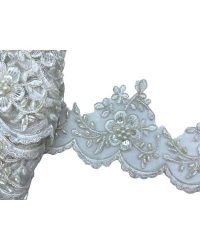 50 cm Piazzo Spitze-Trimmungen Lurex Lurex Stickerei Elfenbein Perlen Paillettenküken High 10.5cm
