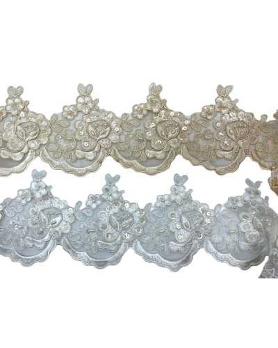 50 cm de cordón Trimmaneria Rebrodè novia bordado de lentejuelas de lentejuelas Chicchi altas 10.5 cm