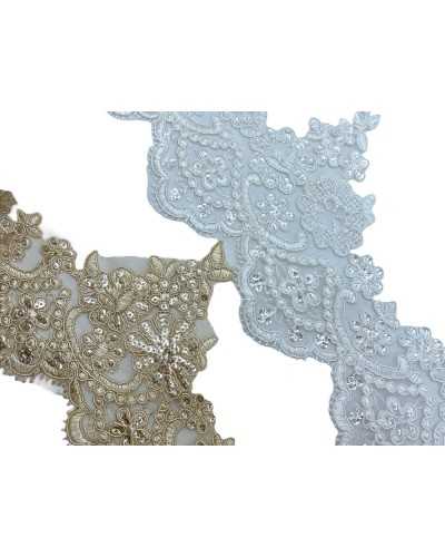 50 cm Trimmungen FS Spitze Rebokè Spitze Braut Tüll Finishing Stickerei Blumen Pailletten High 14 cm