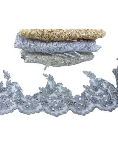 50 cm Organza-Brett-Spitze Rubodè Runde Brautspitze Blume Perlenperlen Pailletten High 14 cm