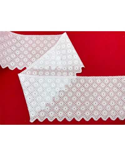 Paizzaneria Dentelle Sangallo Broderie blanche Fleur perforée Scalopé 12 cm