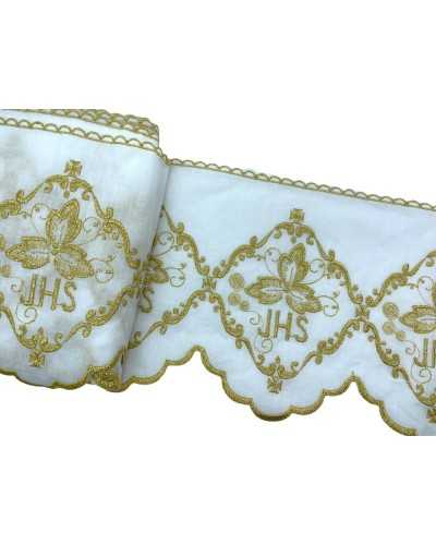 50cm Lace Trimmings Sangallo Sacred White Church Embroidery Cross Gold Lurex Mussle Cotton High 16cm