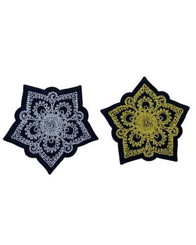 Klebstoff Thermaler Anwendungsanwendung Patch Marbet Black Pentagon Stickerei Mandala Lurex 6x6 cm