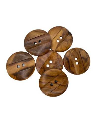 Round Flat Button 2 Holes Hollow Cut Natural Wood 35 Mm