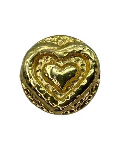 Round metal round button slot ring gold heart model size 2.8 cm