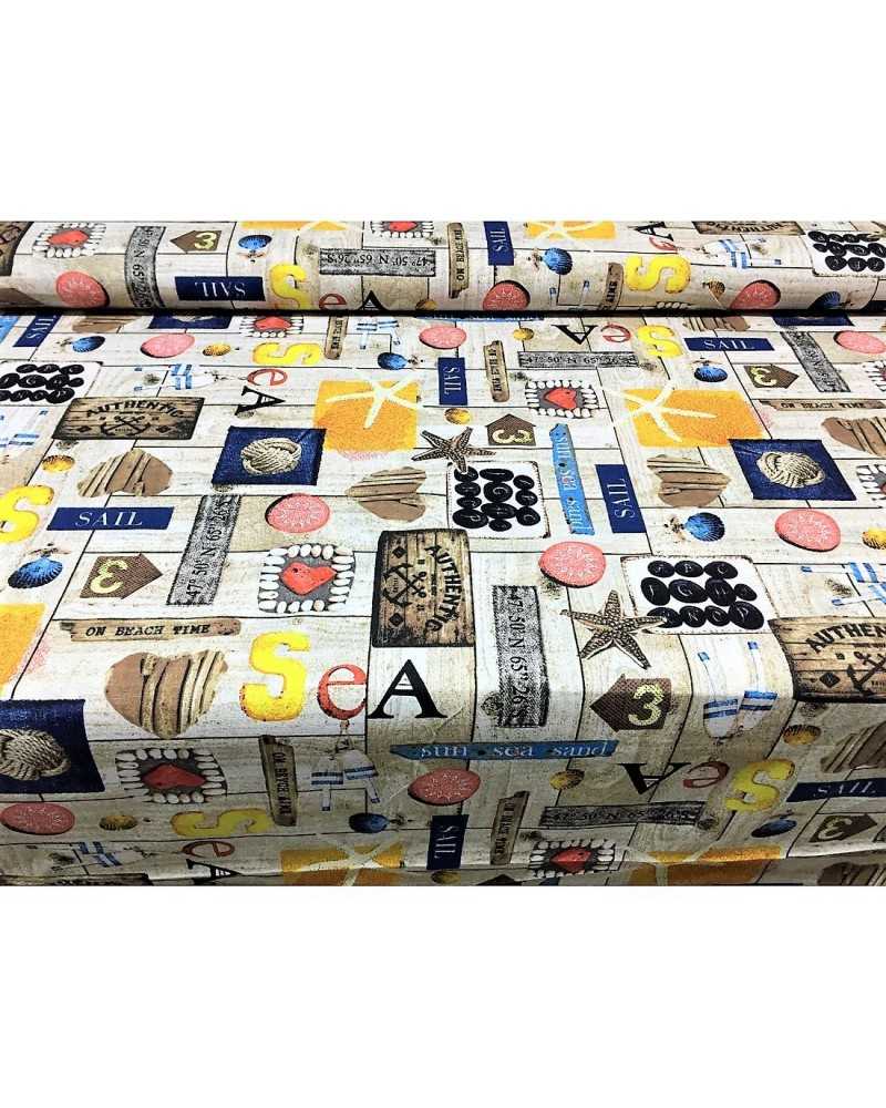 50 cm Tissu d'ameublement imprimé loneta marin design plage été 280 cm de haut