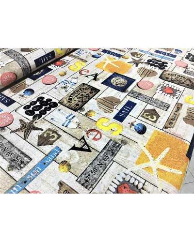 50 cm Tissu d'ameublement imprimé loneta marin design plage été 280 cm de haut