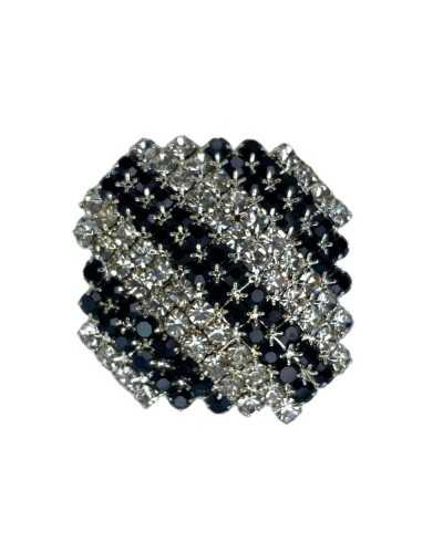 Golello button Roof Rhinestone Silver Black Base Slow 3 cm octagonal steel