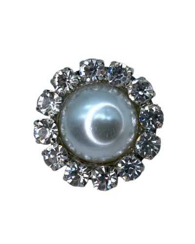 Jewel Button Strass Silver Pearl Round Domed Metal Shank Slot Mm 25