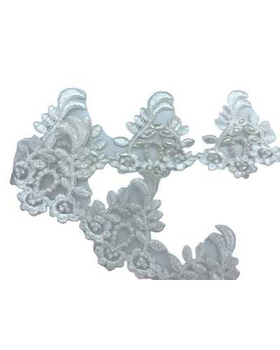 50 cm Spitze-Trimmungen Rubodè Blume Weiße Milch Perlen Bälle Pailletten High 7 cm