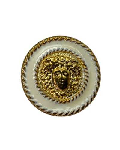 Large Round Gold Flat Metal Button Cream Edge Greek Medusa Head Buttonhole 3 Cm