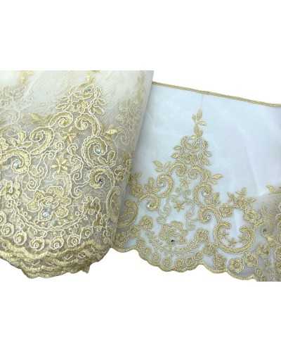 50 cm Piazza Lace Tulled Crema Bordado Rhinestone High 24cm