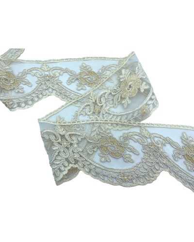 50cm de dentelle garnitures rébrrodè tulle crème crème broderie doodle fleur haute 12cm