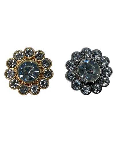 Botón redondo Joyas Rhinestone Modelo Flor Tallo Metal 15 mm