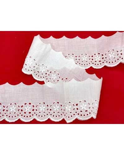 Spitzenbesatz Sangallo Baumwolle Baistudato White Stickerei Blume überbacken hoch 7 cm
