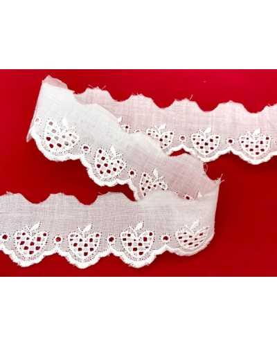 Paizzaneria Dentelle Sangallo Coton Batista Battista Broderie Blanc Fraise Scalopé High 4 cm
