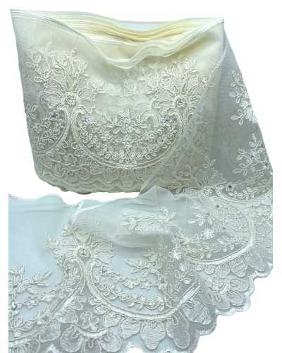 50 cm Piazza Lace Tulle Embroidered Cream Rubodè Rhinestone High 24cm