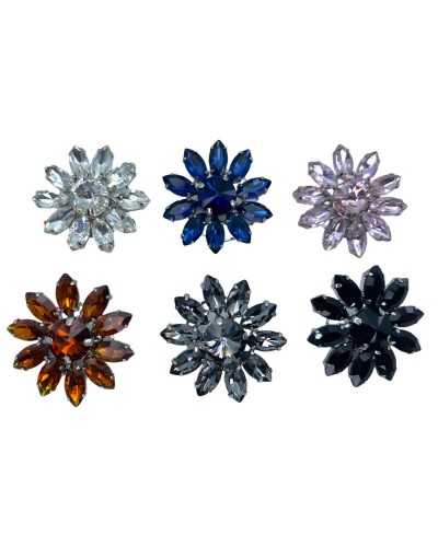 Jewelery Button Flower 10 Rhinestone Petals Metal Base Stem Silver 28 mm