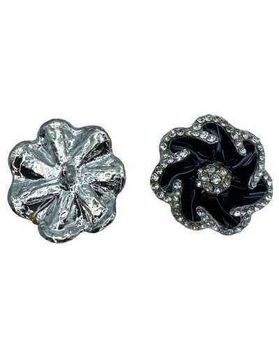 Jewel Button Strass Silver Black Metal Shank Size Mm 33