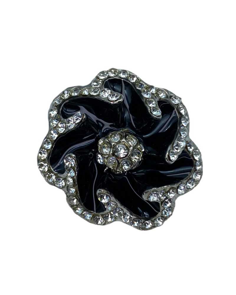 Jewel Button Strass Silver Black Metal Shank Size Mm 33