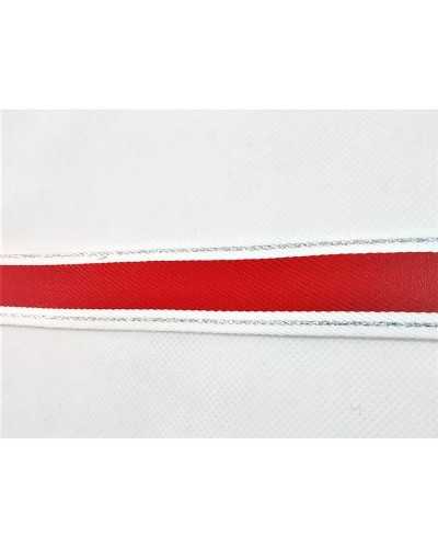 Passamaneria nastro gros grain bianco riga rossa con argento laterale alta 25 mm