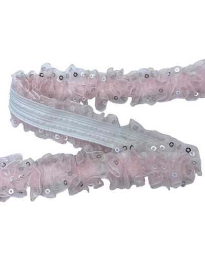 50 cm Mode-Zutraten Elastische ROOCHES-Organza Pink Pailletten Silber High 2,5 cm