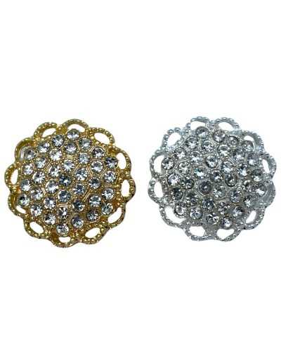 Botón redondo Bombardeado Joya Rhinestone Modelo Flor Tallo Metal 22 mm
