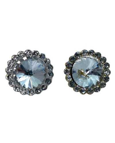 Botón redondo Rhinestone Jewel Patrón Flor Tallo Metal 17 mm