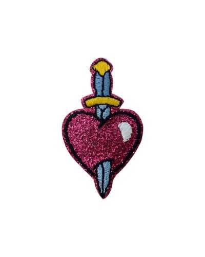 Application Thermohésif Coeur Glitter Perced Broderie Perced Epée 5x3 cm