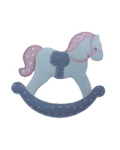 FS Heat-Adhesive Application Rocking HorsePink Grey Velvet White 70x65 Mm