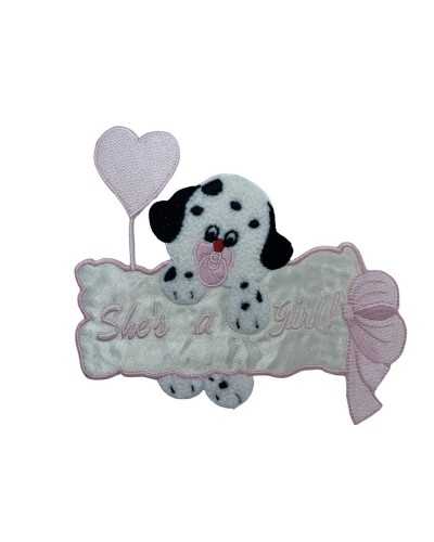 Thermoadhesive application embroidery patch balloon heart heart dalmatian pink flake12x11 cm