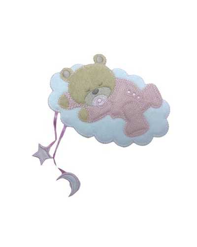 Pink Teafood Termoader Application Baby Bear Sleep Cloud White Velvet 13.5x10 cm