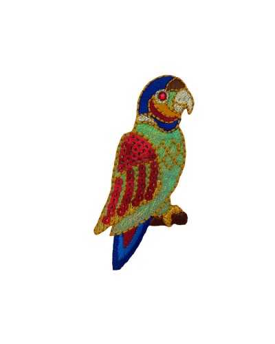 ThermoLOADESSIVE Anwendungs-Patch-Papagei-Stickerie-Pailletten-Kabel-Lurex 7x3 cm