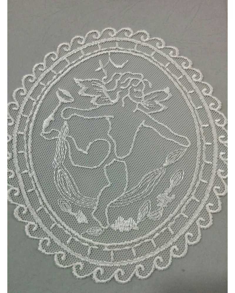 Embroidered application Oval tulle embroidered white angel to sew
