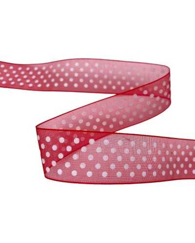10 Meter rotes Organza-Band Hohe Polka-Punkt 20 mm hoch