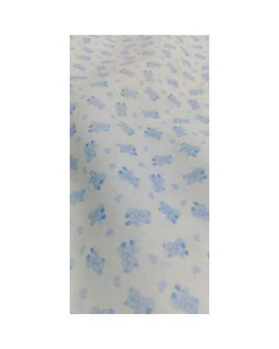 50 cm Tissu coton imprimé au mètre nounours bleu clair fond blanc 150 cm de haut