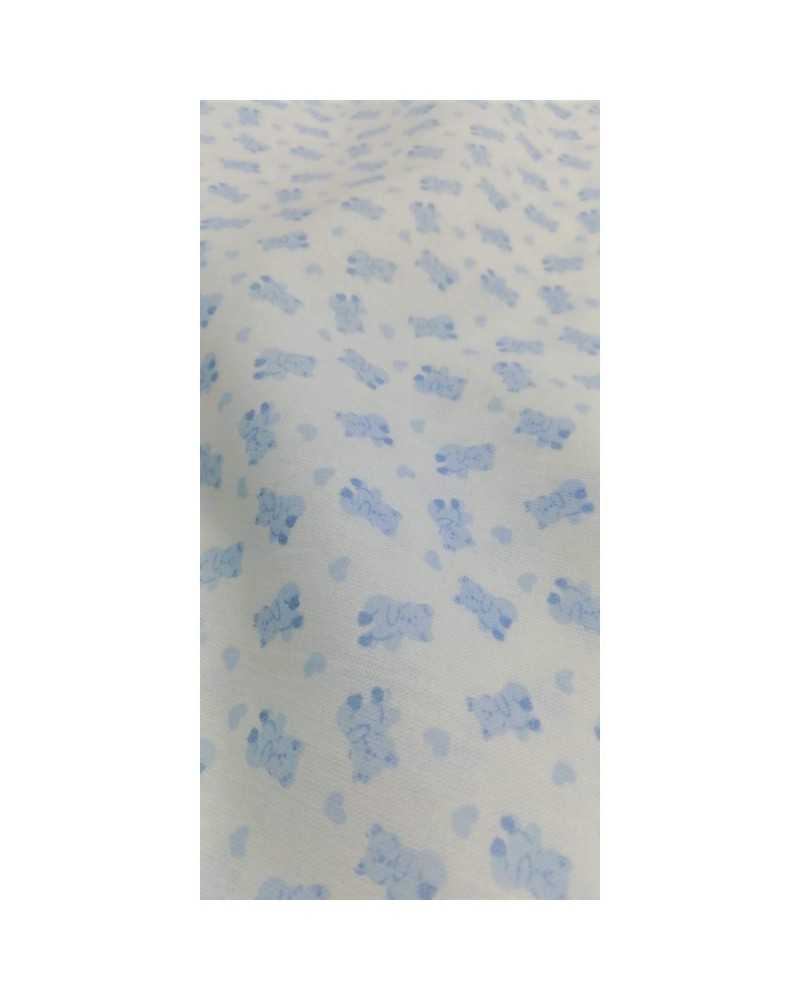 50 cm bedruckter Baumwollstoff am laufenden Meter, hellblaue Teddybären mit weißem Hintergrund, 150 cm hoch