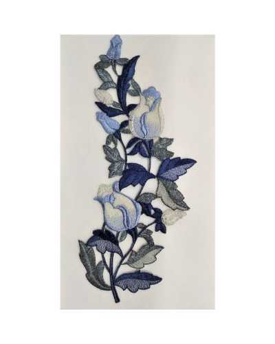 Aplicación Cosible Hilo Lurex Bordado Hoja Capullo De Rosa 25x11 Cm