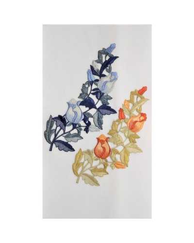 Nähbare Applikation, Lurexgarn-Stickerei, Rosenknospenblatt, 25 x 11 cm