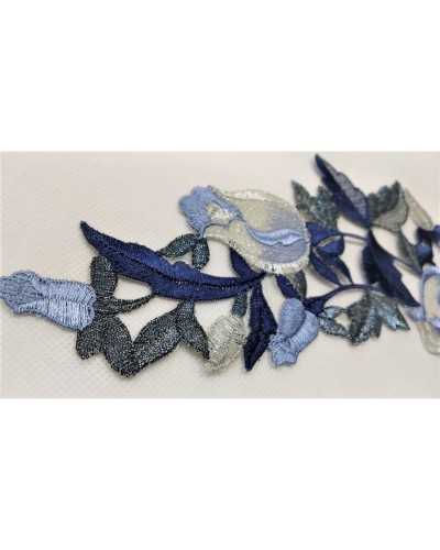 Applicazione Cucibile Ricamo Filo Lurex Bocciolo Rosa Foglia 25x11 Cm