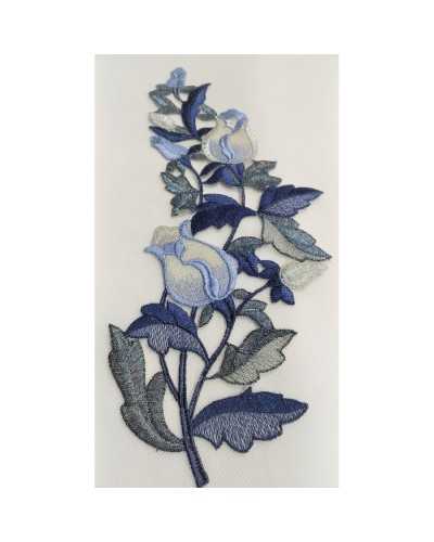 Aplicación Cosible Hilo Lurex Bordado Hoja Capullo De Rosa 25x11 Cm