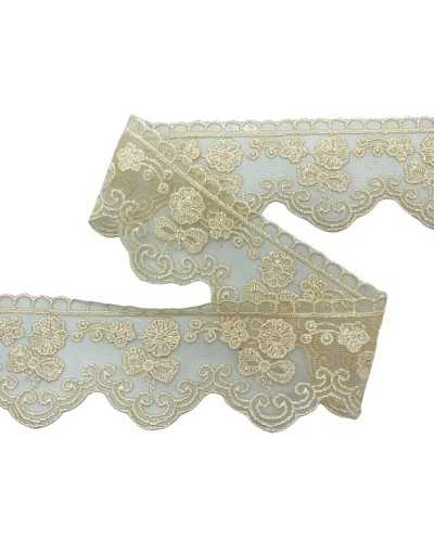 Spitze-Spitze-Spitze-Elfenbein-Tüll-Stickerei Blumenbogen hohe 6cm