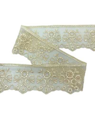 Spitze-Spitze-Spitze-Elfenbein-Tüll-Stickerei Blumenbogen hohe 7 cm