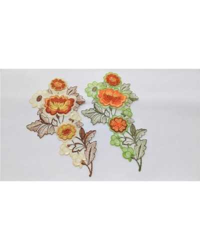 Fil Lurex À Coudre Application Broderie Fleurs Feuille Base Organza 23x12 Cm