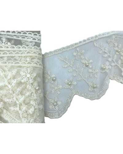 Spitze-Trimmtier-Tüll-Spitze-Stickereicreme Blumenblatt-Perle aufgesteckt hoch 11,5 cm