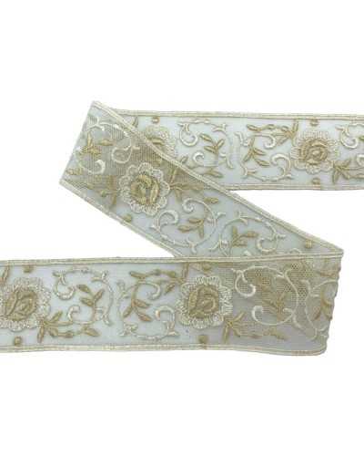 50 cm Bolster Bolzen Bicolor Ecru Creme Partition Tüll Baumwolle Stickerei Gekritzel Blume Tall 4 cm